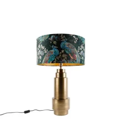 Tafellamp brons velours kap pauw groen met goud 50 cm - Bruut