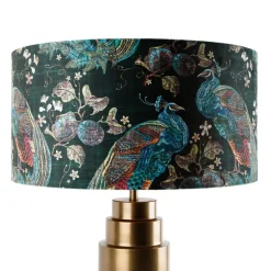 Tafellamp brons velours kap pauw groen met goud 50 cm - Bruut