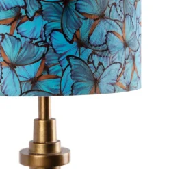 Tafellamp brons velours kap vlinder dessin 40 cm - Diverso