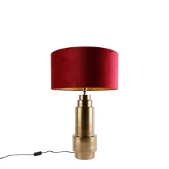 Tafellamp brons velours kap rood met goud 50 cm - Bruut