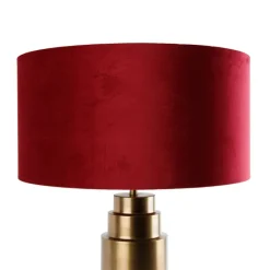 Tafellamp brons velours kap rood met goud 50 cm - Bruut