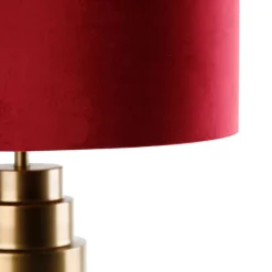 Tafellamp brons velours kap rood met goud 50 cm - Bruut