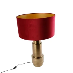 Tafellamp brons velours kap rood met goud 50 cm - Bruut