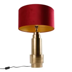 Tafellamp brons velours kap rood met goud 50 cm - Bruut