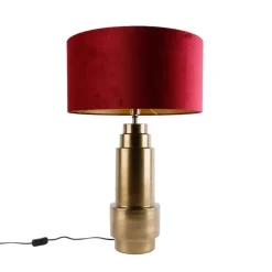 Tafellamp brons velours kap rood met goud 50 cm - Bruut