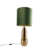 Tafellamp brons velours kap groen met goud 40 cm - Bruut