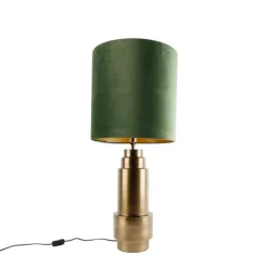 Tafellamp brons velours kap groen met goud 40 cm - Bruut