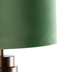 Tafellamp brons velours kap groen met goud 40 cm - Bruut