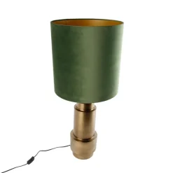 Tafellamp brons velours kap groen met goud 40 cm - Bruut
