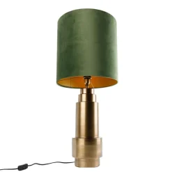 Tafellamp brons velours kap groen met goud 40 cm - Bruut