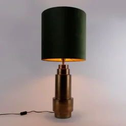 Tafellamp brons velours kap groen met goud 40 cm - Bruut