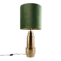 Tafellamp brons velours kap groen met goud 40 cm - Bruut