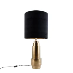 Tafellamp brons velours kap zwart met goud 40 cm - Bruut