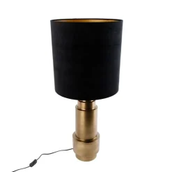 Tafellamp brons velours kap zwart met goud 40 cm - Bruut
