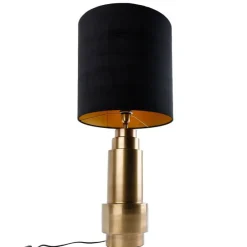 Tafellamp brons velours kap zwart met goud 40 cm - Bruut