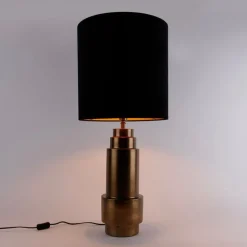 Tafellamp brons velours kap zwart met goud 40 cm - Bruut
