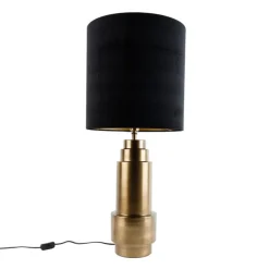 Tafellamp brons velours kap zwart met goud 40 cm - Bruut