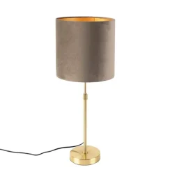 Tafellamp goud/messing met velours kap taupe 25 cm - Parte