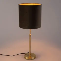 Tafellamp goud/messing met velours kap taupe 25 cm - Parte