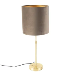 Tafellamp goud/messing met velours kap taupe 25 cm - Parte