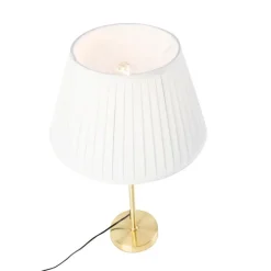 Tafellamp goud/messing met plisse kap crème 35 cm - Parte