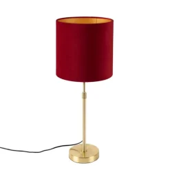Tafellamp goud/messing met velours kap rood 25 cm - Parte