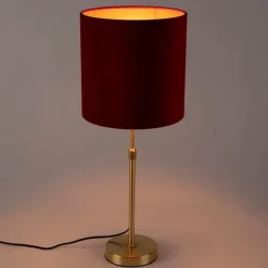 Tafellamp goud/messing met velours kap rood 25 cm - Parte