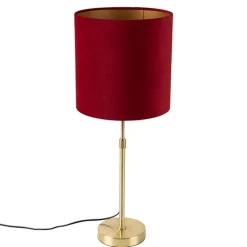 Tafellamp goud/messing met velours kap rood 25 cm - Parte