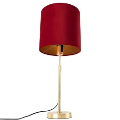 Tafellamp goud/messing met velours kap rood 25 cm - Parte