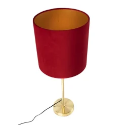 Tafellamp goud/messing met velours kap rood 25 cm - Parte