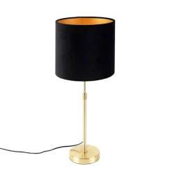Tafellamp goud/messing met velours kap zwart 25 cm - Parte