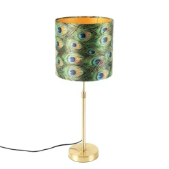 Tafellamp goud/messing met velours kap pauw 25 cm - Parte