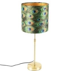 Tafellamp goud/messing met velours kap pauw 25 cm - Parte