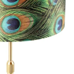 Tafellamp goud/messing met velours kap pauw 25 cm - Parte