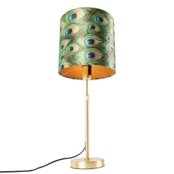 Tafellamp goud/messing met velours kap pauw 25 cm - Parte