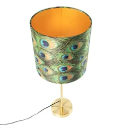 Tafellamp goud/messing met velours kap pauw 25 cm - Parte