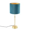 Tafellamp goud/messing met velours kap blauw 25 cm - Parte