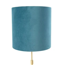 Tafellamp goud/messing met velours kap blauw 25 cm - Parte
