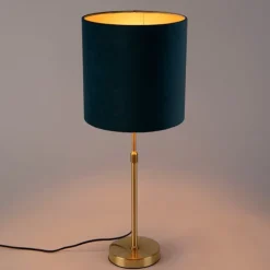 Tafellamp goud/messing met velours kap blauw 25 cm - Parte