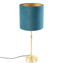 Tafellamp goud/messing met velours kap blauw 25 cm - Parte