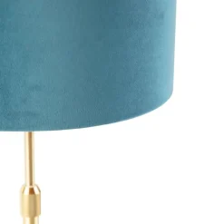 Tafellamp goud/messing met velours kap blauw 25 cm - Parte