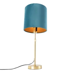 Tafellamp goud/messing met velours kap blauw 25 cm - Parte