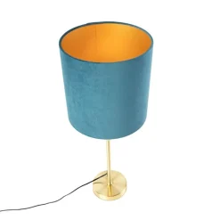 Tafellamp goud/messing met velours kap blauw 25 cm - Parte