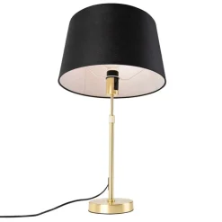 Tafellamp goud/messing met linnen kap zwart 35 cm - Parte