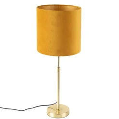 Tafellamp goud/messing met velours kap geel 25 cm - Parte