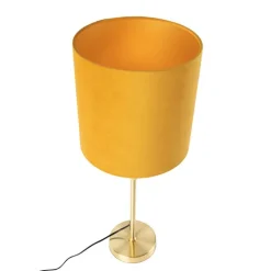 Tafellamp goud/messing met velours kap geel 25 cm - Parte