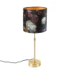 Tafellamp goud/messing met velours kap bloemen 25 cm - Parte
