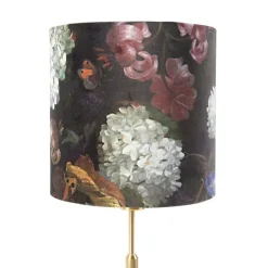 Tafellamp goud/messing met velours kap bloemen 25 cm - Parte