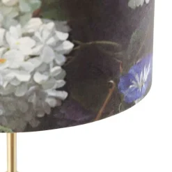 Tafellamp goud/messing met velours kap bloemen 25 cm - Parte