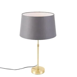 Tafellamp goud/messing met linnen kap grijs 35 cm - Parte